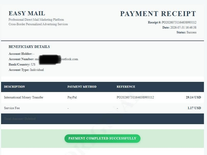 PayPal reimbursement proof for $29.14