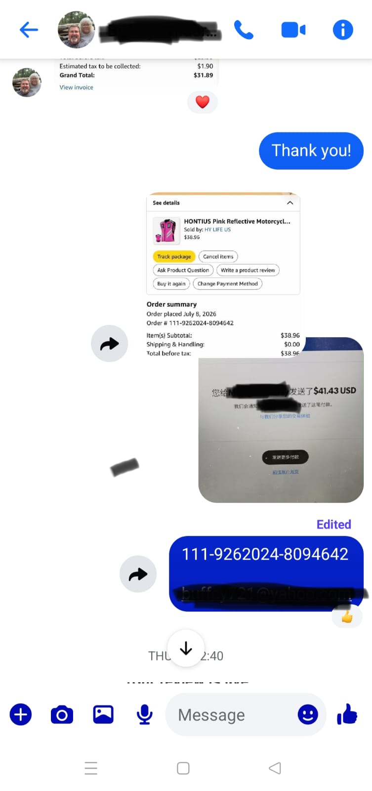 PayPal reimbursement proof for $41.43